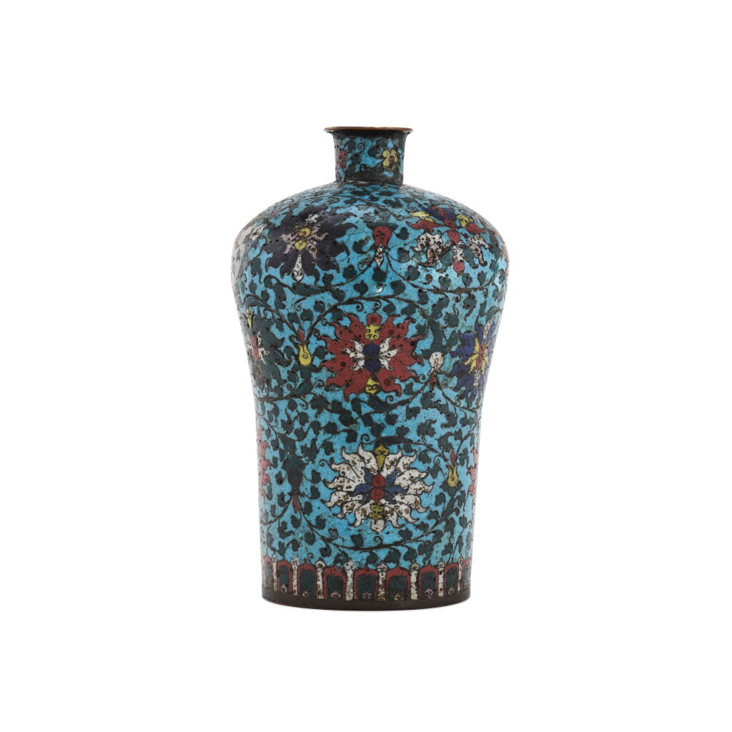 View full screen - View 1 of Lot 56. A cloisonné enamel 'lotus' meiping, Late Ming dynasty | 明末 掐絲琺瑯纏枝蓮紋梅瓶.
