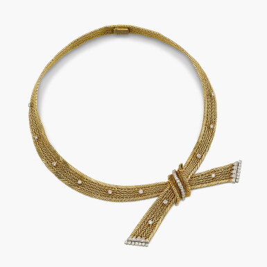 View full screen - View 1 of Lot 40. Diamond and Gold Necklace .
