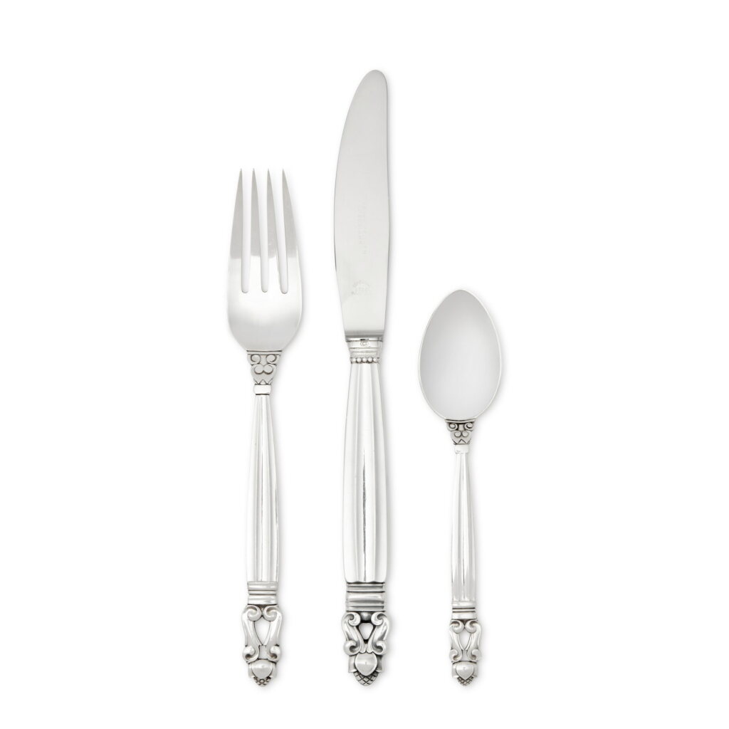 View full screen - View 1 of Lot 11. A Danish Silver Acorn Pattern Flatware Service, Georg Jensen Silversmithy, Copenhagen, Circa 1945-77.