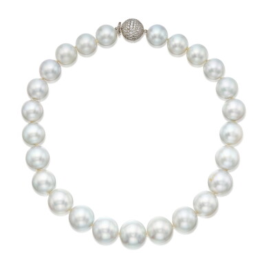View full screen - View 1 of Lot 457. Cultured Pearl and Diamond Necklace.