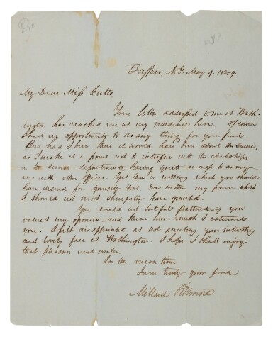 View full screen - View 1 of Lot 14. MILLARD FILLMORE | Vice President Fillmore responds to a request for assistance.