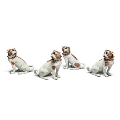 View full screen - View 1 of Lot 1203. Two Pairs of Dresden (Carl Thieme, Potschappel Factory) Porcelain Figures of Pugs, Early 20th Century.