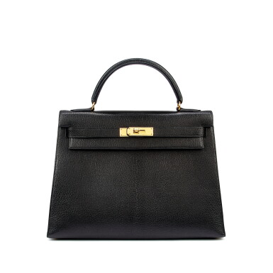 View full screen - View 1 of Lot 7838. Black Chèvre de Coromandel Kelly 32 Sellier Gold Hardware, 1999.