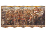 ANONYMOUS, MEXICAN SCHOOL (17TH CENTURY) | BIOMBO DE LA CONQUISTA DE MÉXICO Y VISTA DE LA CIUDAD DE MÉXICO