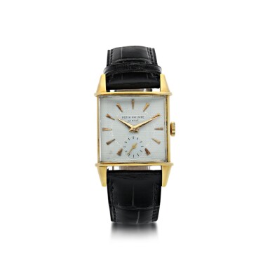 View full screen - View 1 of Lot 189. PATEK PHILIPPE | REFERENCE 2491 A YELLOW GOLD SQUARE SHAPED WRISTWATCH, MADE IN 1953.