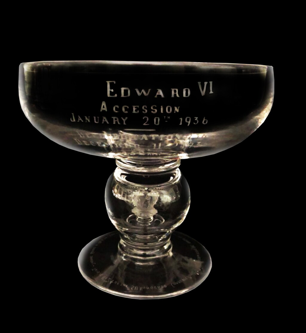View full screen - View 1 of Lot 13. "THE ABDICATION CUP", An engraved glass cup commemorating the accession and abdication of King Edward VIII, 1937.