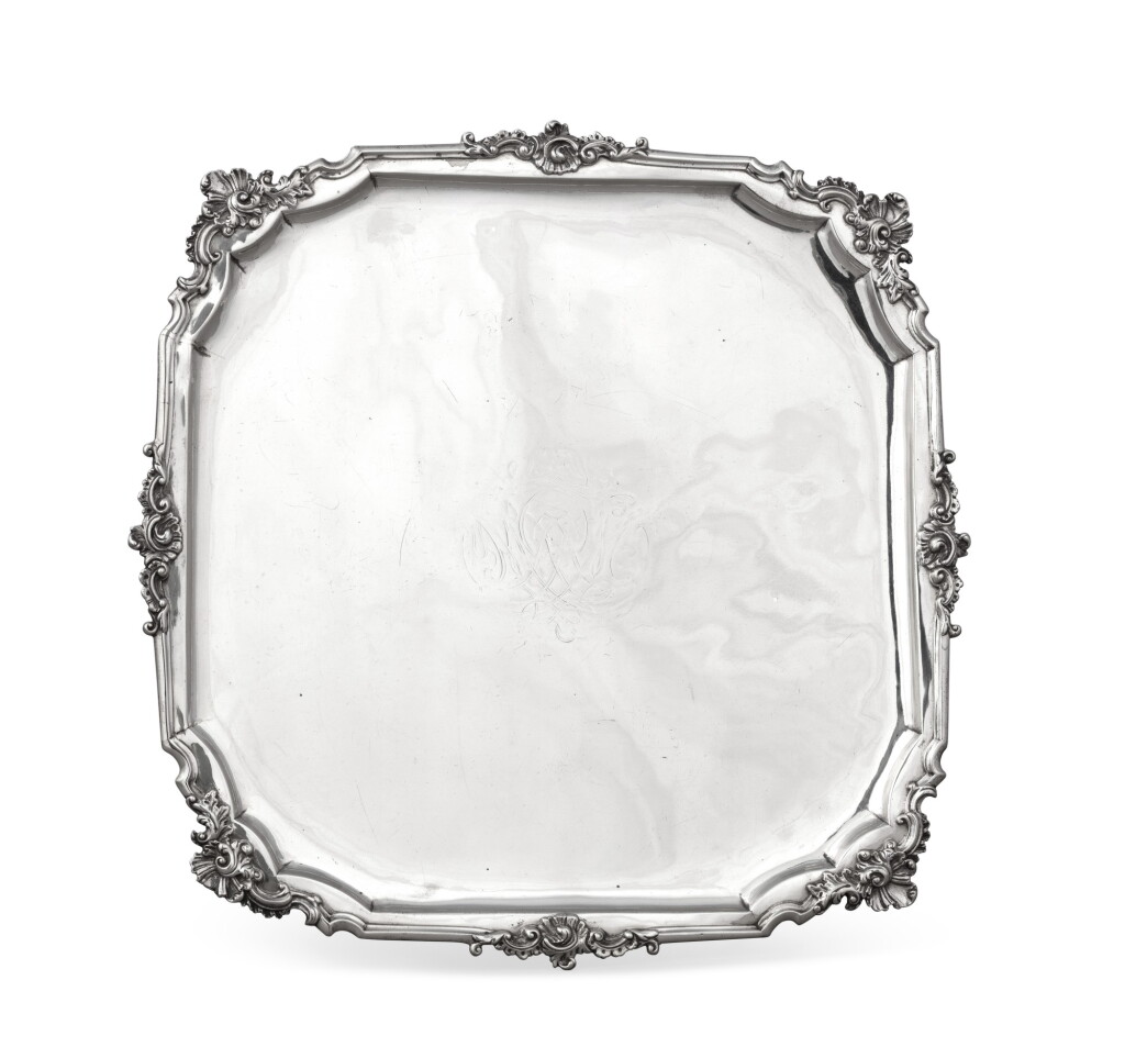 View full screen - View 1 of Lot 57. A Dutch silver salver, Harmanus Nieuwenhuys, Amsterdam, 1756 | Présentoir en argent par Harmanus Nieuwenhuys, Amsterdam, 1756.