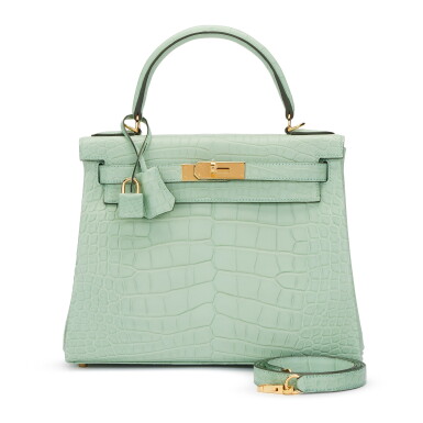 View full screen - View 1 of Lot 51. Vert d'Eau Matte Alligator Retourne Kelly 28 Gold Hardware, 2021.