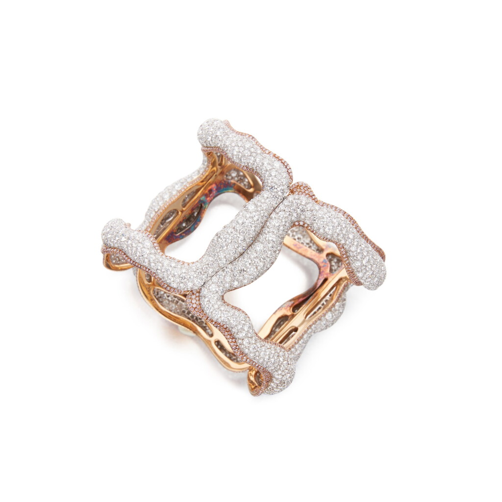 View full screen - View 1 of Lot 76. Diamond and Colored Diamond Cuff-Bracelet, France.