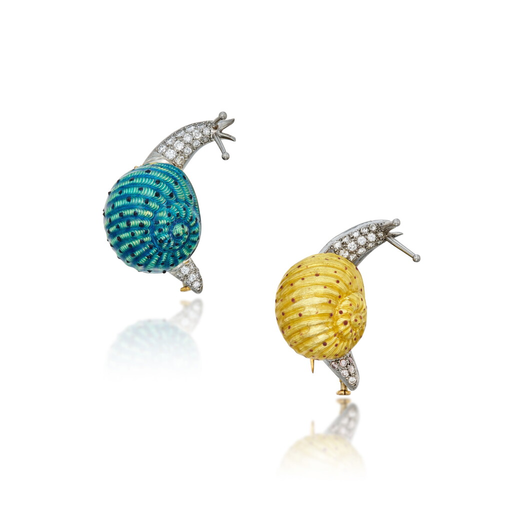 View full screen - View 1 of Lot 478. Two Enamel and Diamond Clip-Brooches, France.