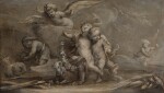 Putti in a landscape en grisaille, possibly an allegory of the seasons