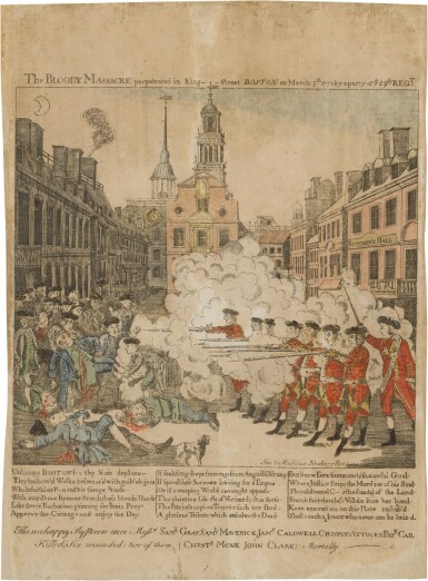 View full screen - View 1 of Lot 1572. The Bloody Massacre perpetrated in King Street Boston on March 5th 1770 by a party of ye 29th Reg't (See Brigham Plate 15).