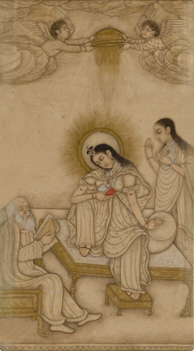 View full screen - View 1 of Lot 195. An illustration of a sage visiting a princess, Provincial Mughal, 18th century.