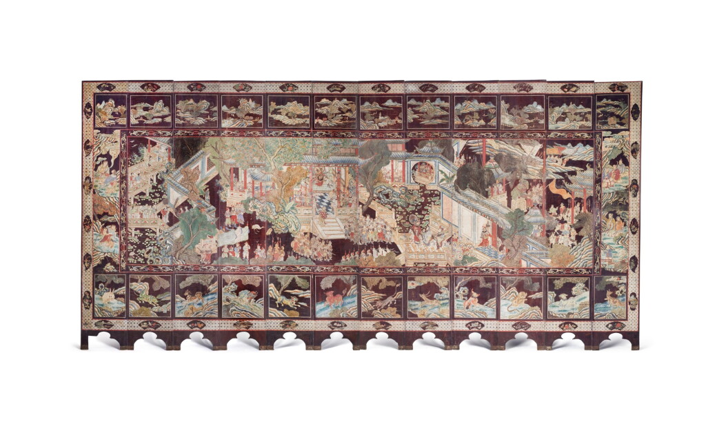 View full screen - View 1 of Lot 74. A twelve-panel lacquer 'birthday' coromandel screen, Qing dynasty, Kangxi period.