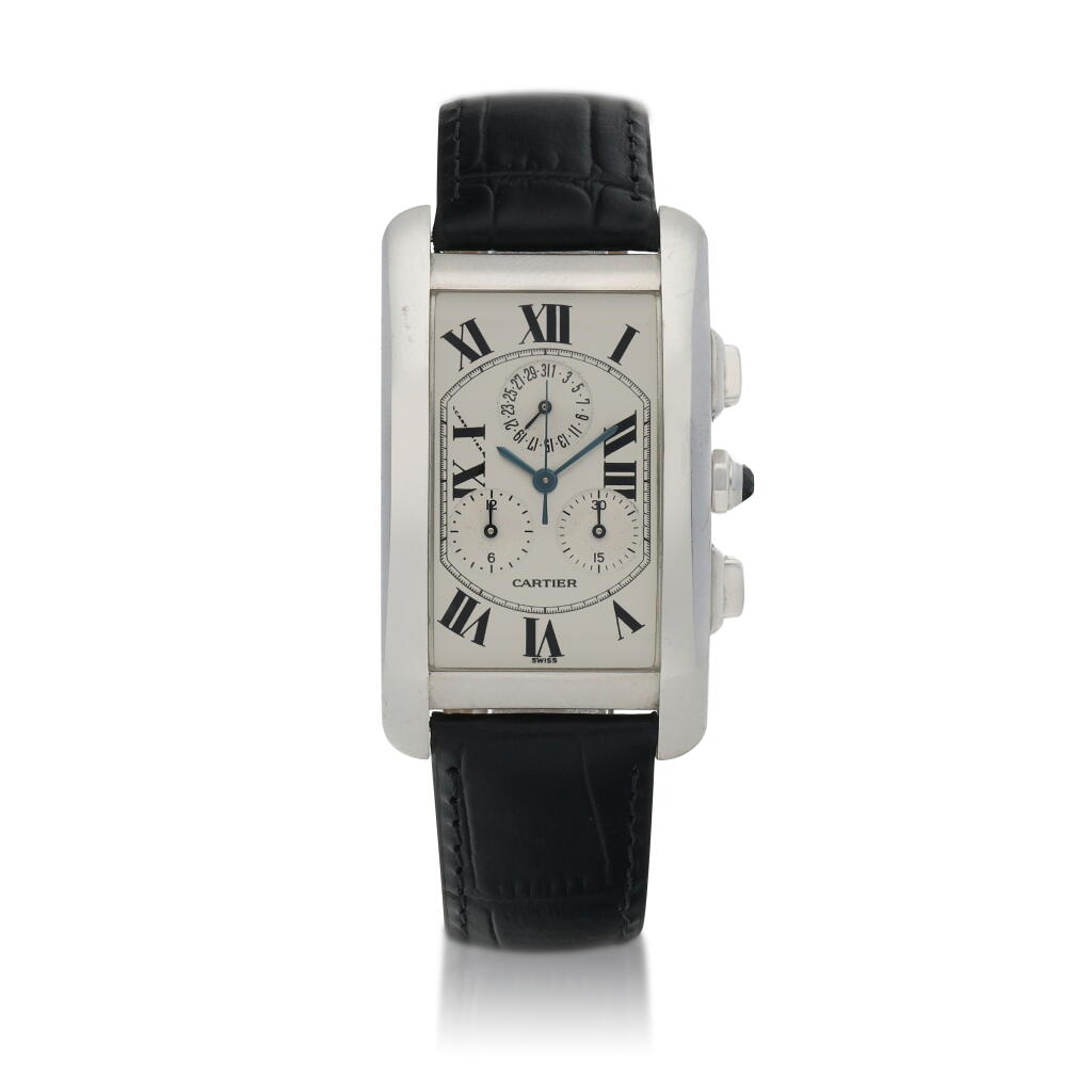 View full screen - View 1 of Lot 12. Tank Americaine White gold chronograph wristwatch Circa 1998.