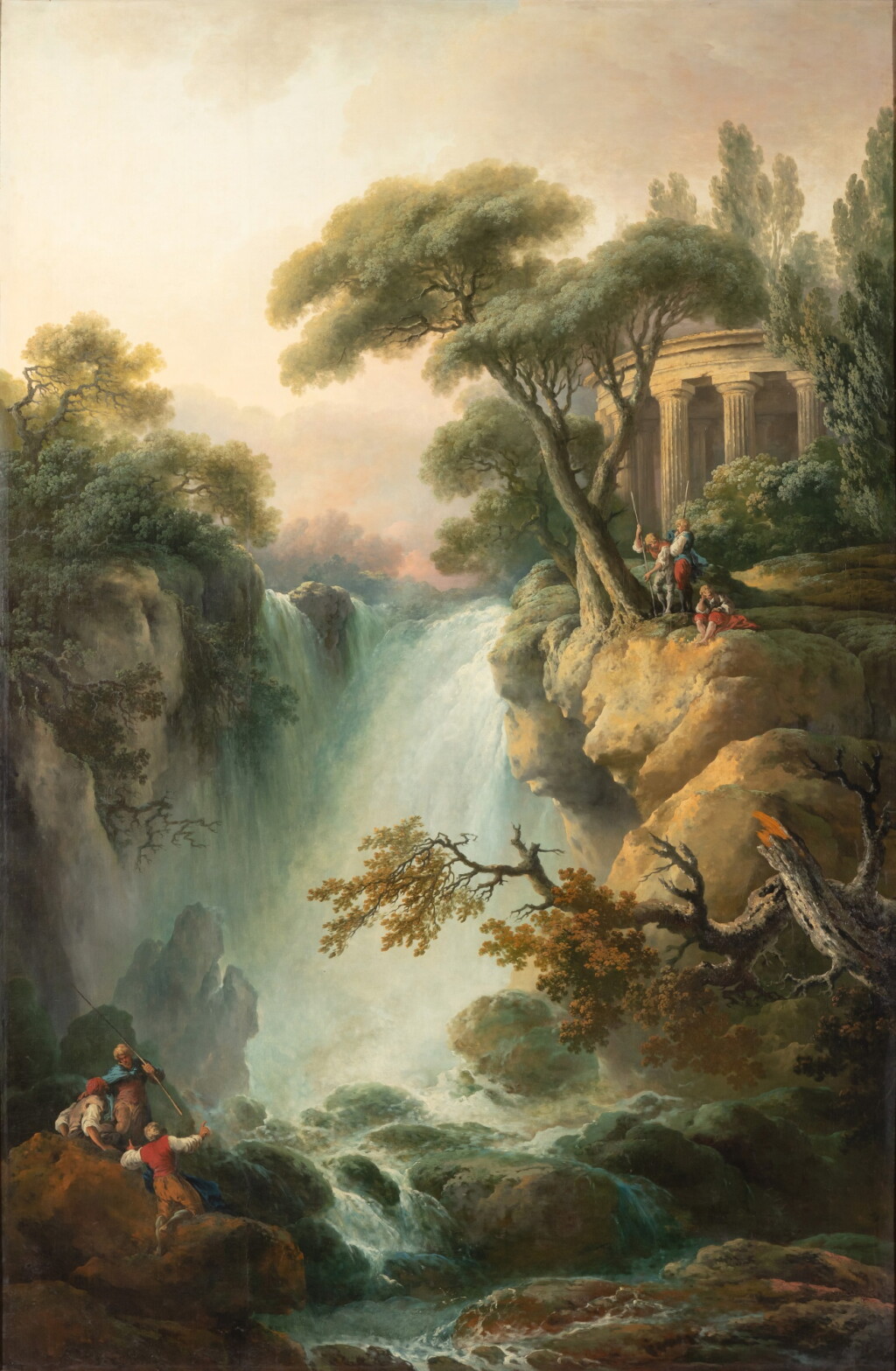 View full screen - View 1 of Lot 70. Landscape with waterfall and a temple | Paysage à la cascade et au temple.