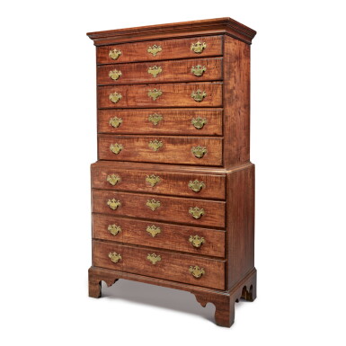 View full screen - View 1 of Lot 1703. THE DERBY FAMILY VERY FINE CHIPPENDALE FIGURED MAPLE CHEST-ON-CHEST, NEW HAMPSHIRE OR MASSACHUSETTS, CIRCA 1785.