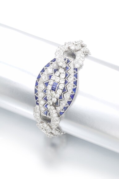 View full screen - View 1 of Lot 499. CARTIER | SAPPHIRE AND DIAMOND BRACELET, 1950S.