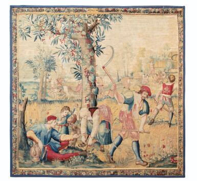 View full screen - View 1 of Lot 26. A TAPESTRY FROM THE SERIES "LES MOIS LUCAS", SECOND HALF OF THE 17TH CENTURY, PARIS | TAPISSERIE DE LA SÉRIE LES MOIS LUCAS, DEUXIÈME MOITIÉ DU XVIIÈME SIÈCLE, ATELIER DE PARIS,.