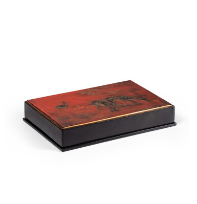 View full screen - View 1 of Lot 6. Tran Phuc Duyen (1923-1993), Box decorated with deers | Tran Phuc Duyen (1923-1993) 紅漆地描金鹿紋蓋盒.
