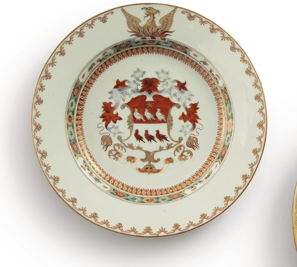 View full screen - View 1 of Lot 725. A CHINESE EXPORT ARMORIAL PLATE, QING DYNASTY, KANGXI PERIOD, CIRCA 1717.