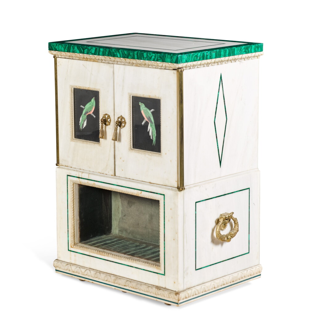 View full screen - View 1 of Lot 231. A marble, malachite and gilt-bronze side cabinet, circa 1970.
