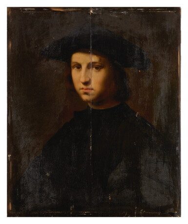 View full screen - View 1 of Lot 109. 17TH CENTURY FOLLOWER OF DOMENICO PULIGO | PORTRAIT OF A YOUNG MAN IN BLACK.