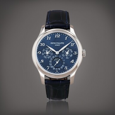 View full screen - View 1 of Lot 379. Montre bracelet quantième perpétuel en or blanc avec phases de lune, année bissextile et indication 24 heures | White gold perpetual calendar wristwatch with moon phases, leap year and 24-hour indication Vers 2023 | Circa 2023.