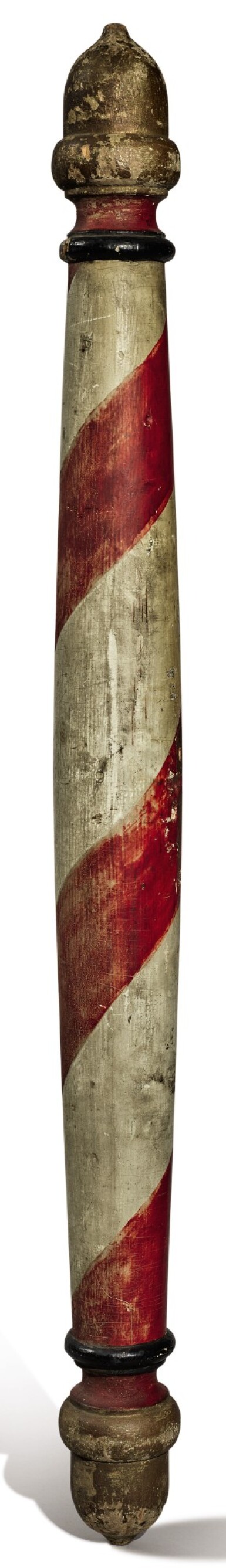 View full screen - View 1 of Lot 1420. AMERICAN TURNED AND POLYCHROME PAINT-DECORATED PINE BARBER POLE, 19TH CENTURY.