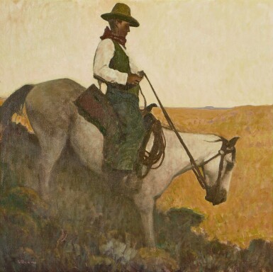 View full screen - View 1 of Lot 328. Descending Cowboy (On a Horse).