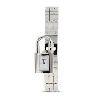 View full screen - View 1 of Lot 774. Set of Two: Kelly Watch Mini Model and Black Box Calfskin Lanyard.