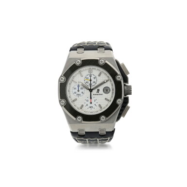 View full screen - View 1 of Lot 1052. AUDEMARS PIGUET | REFERENCE 60301O.OO.D001IN.01 ROYAL OAK OFFSHORE JUAN PABLO MONTOYA A LIMITED EDITION TITANIUM AND CARBON FIBER CHRONOGRAPH WRISTWATCH WITH DATE, CIRCA 2010.