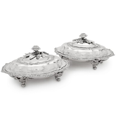 View full screen - View 1 of Lot 106. A pair of George IV silver entrée dishes, Thomas Burwash, London, 1821.