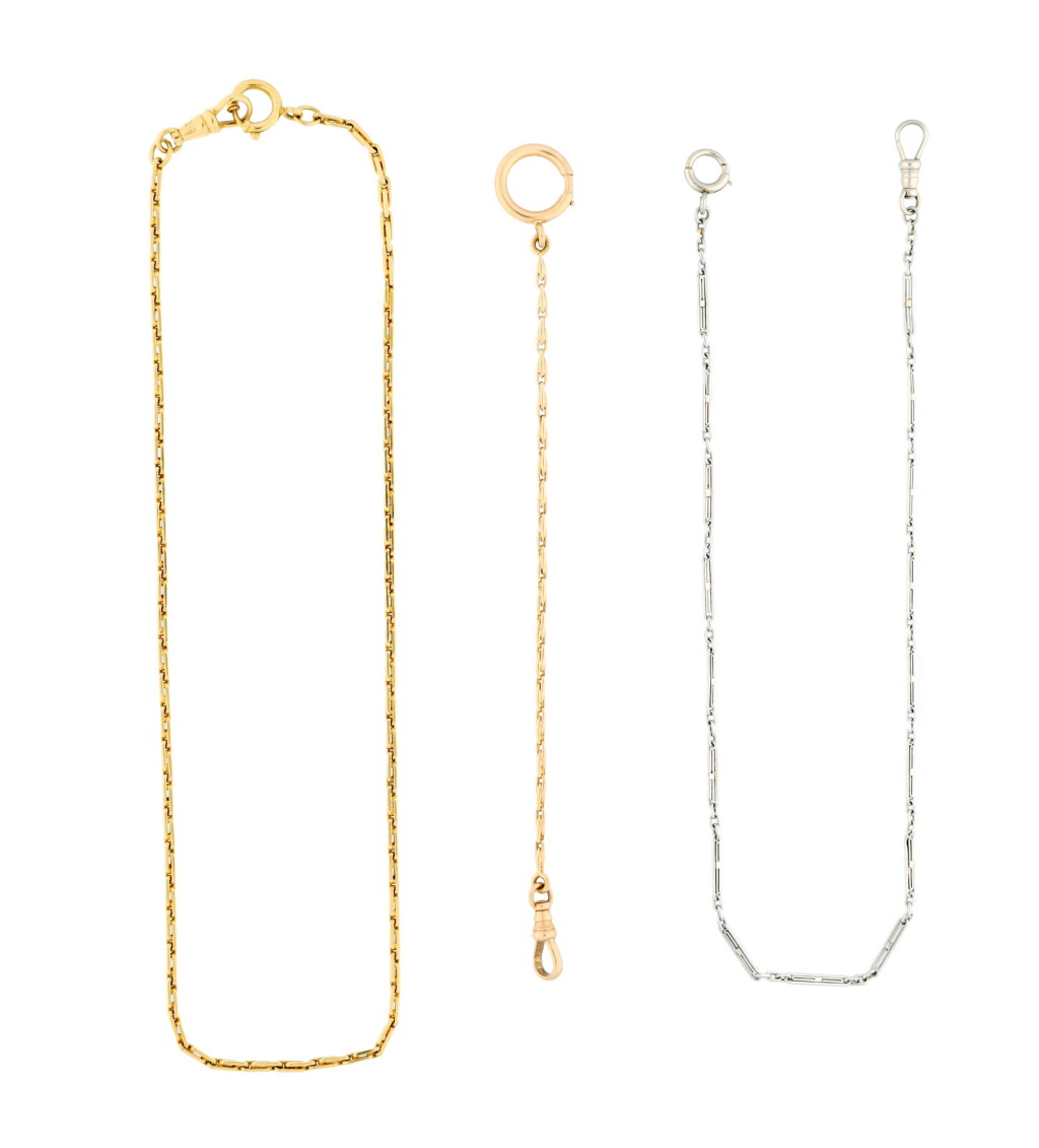 View full screen - View 1 of Lot 188. Three gold watch chains 20th Century.
