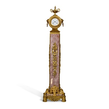 View full screen - View 1 of Lot 111. A Louis XVI Style Gilt-Bronze Mounted Pink Marble Pedestal Clock, By Raingo Frères, Paris, Last Quarter 19th Century.
