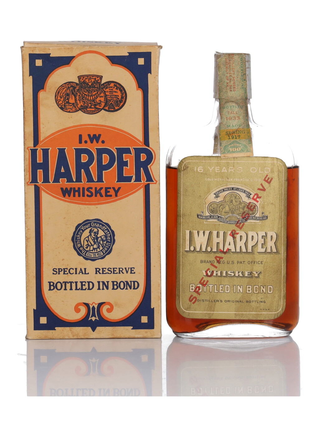 View full screen - View 1 of Lot 250. I.W. Harper 16 Year old 100 Proof 1917 (1 Bottle Pint).