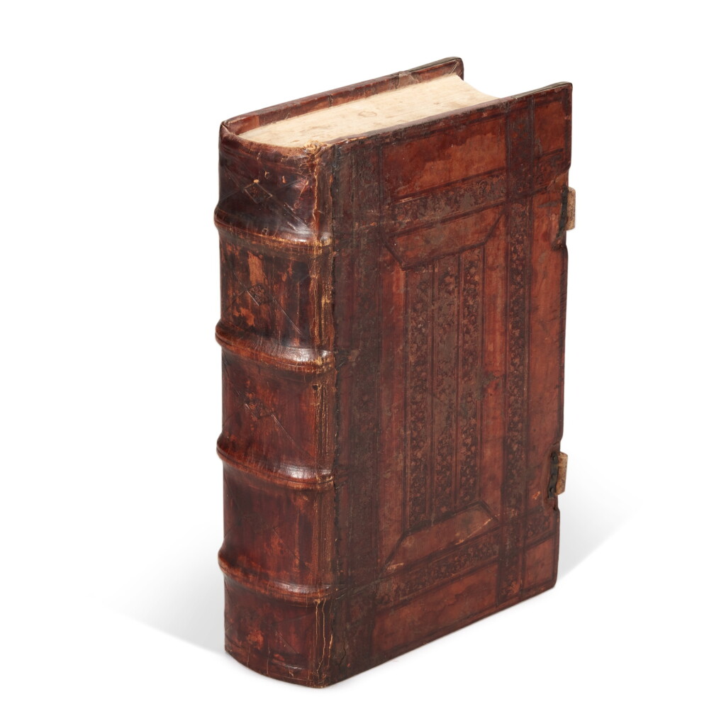 View full screen - View 1 of Lot 1105. Gesner, Lexicon graecolatinum, Basel, 1552, Spanish brown calf with fore-edge decoration, Sancho Dávila y Toledo copy.
