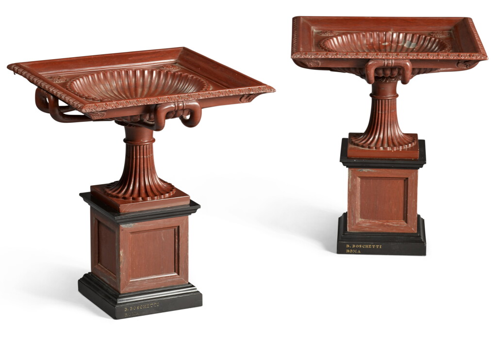 View full screen - View 1 of Lot 67. A pair of Italian rosso antico tazze signed by Benedetto Boschetti, Rome, mid-19th century.