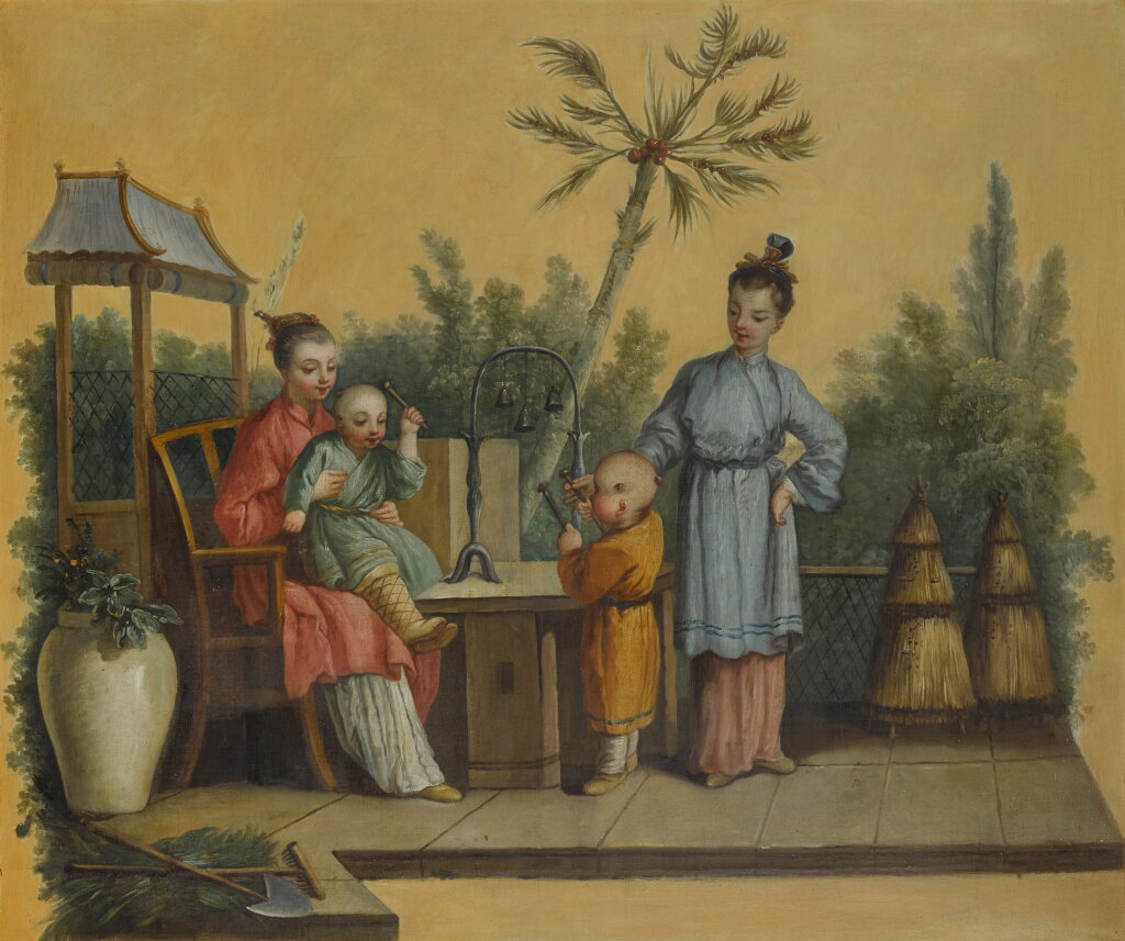 View full screen - View 1 of Lot 20. A pair of Chinese genre scenes depicting figures on a terrace.