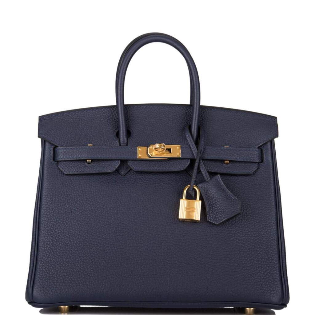View full screen - View 1 of Lot 62. Hèrmes Bleu Nuit Birkin 25cm of Togo Leather with Gold Hardware.