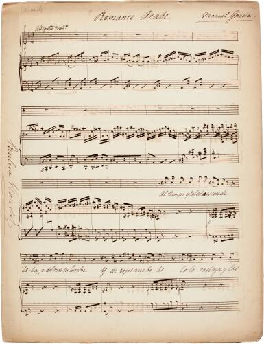 View full screen - View 1 of Lot 52. M. García. Manuscript of "Romance Arabe" in Pauline Viardot's hand, C19th.