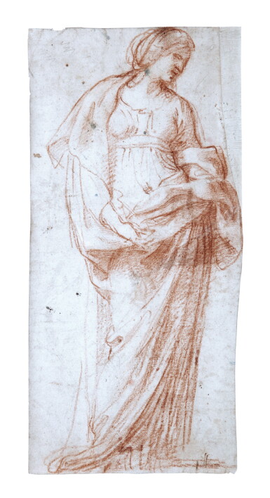View full screen - View 1 of Lot 107. A woman, her hands clasped, looking down to the right.