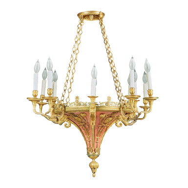 View full screen - View 1 of Lot 92. A Russian Neoclassical Gilt Bronze Twelve-Light Chandelier, Circa 1800.