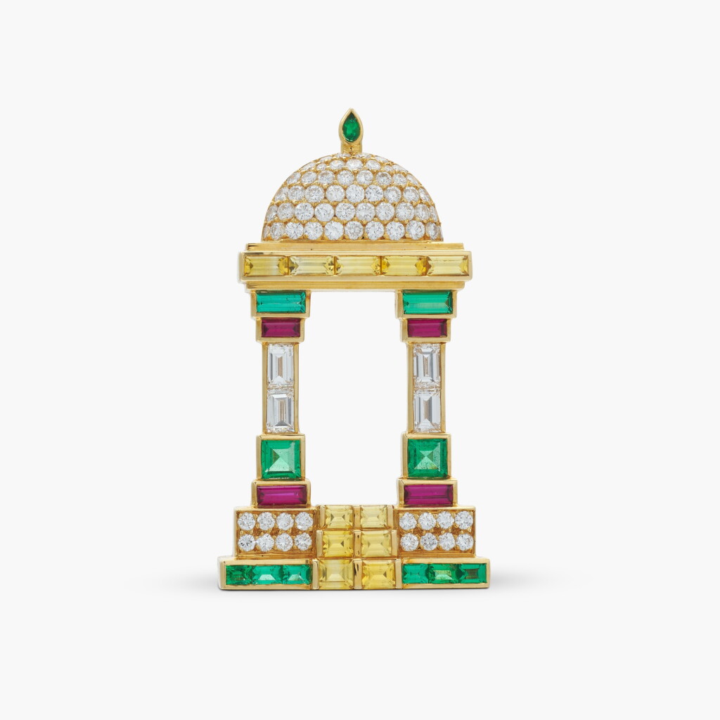 View full screen - View 1 of Lot 501. Ruby, Emerald, Yellow Sapphire and Diamond Brooch.