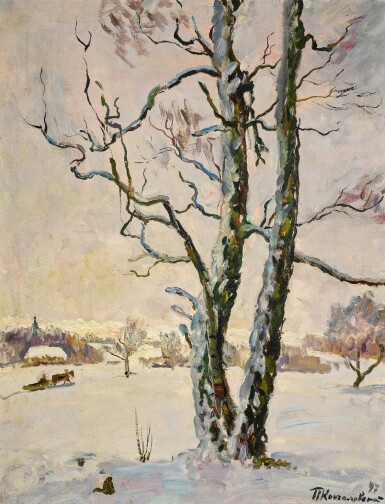 View full screen - View 1 of Lot 106. PETR PETROVICH KONCHALOVSKY | WINTER LANDSCAPE. BIRCH TREES.