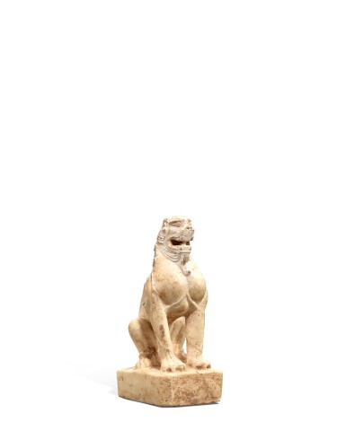 View full screen - View 1 of Lot 615. A marble seated figure of a lion, Tang dynasty|唐 大理石雕坐獅.