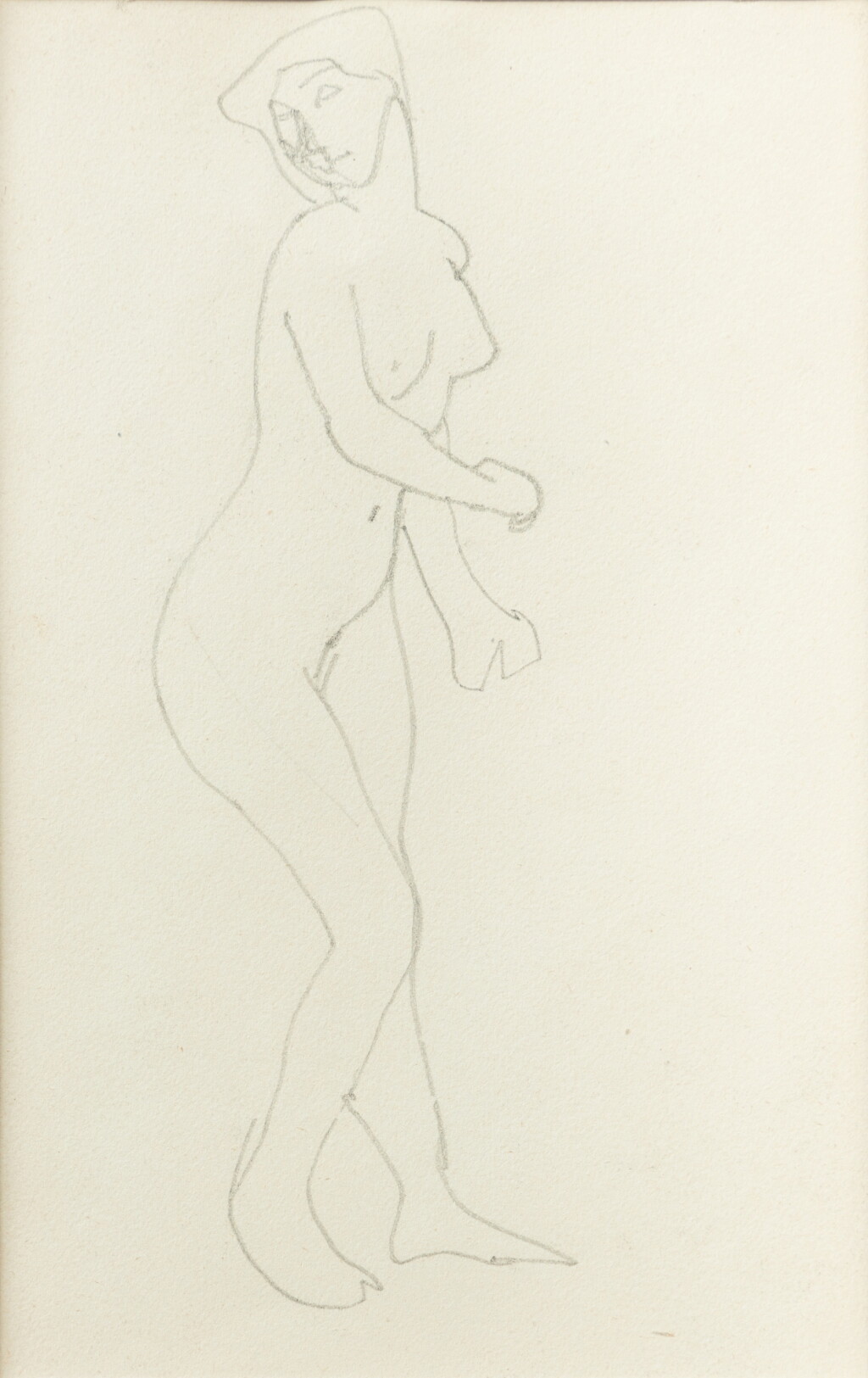 View full screen - View 1 of Lot 125. Femme nue debout de trois quarts vers la droite, main gauche près du corps, main droite en avant.
