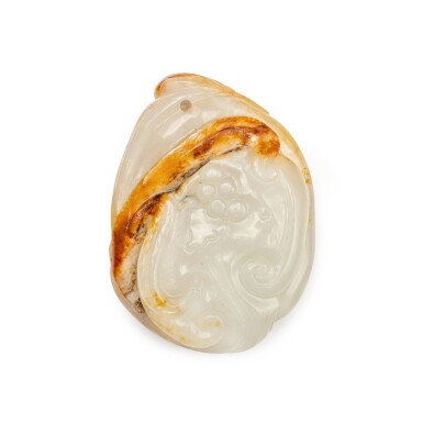 View full screen - View 1 of Lot 1292. A white and russet jade 'lingzhi' pendant, Qing dynasty, 18th / 19th century | 清十八 / 十九世紀 白玉雕靈芝珮.