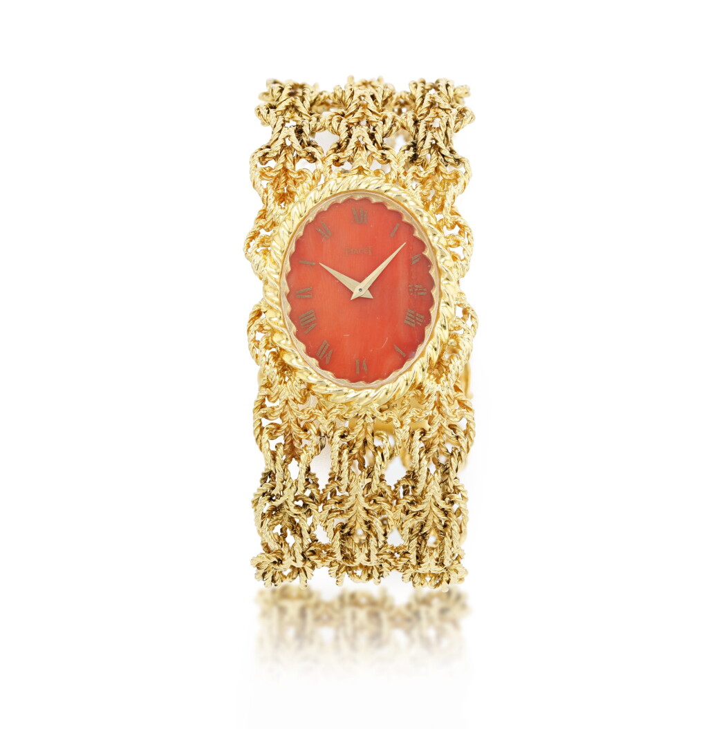 View full screen - View 1 of Lot 802. Piaget | Montre bracelet de dame corail et or | Lady's coral and gold bracelet watch.