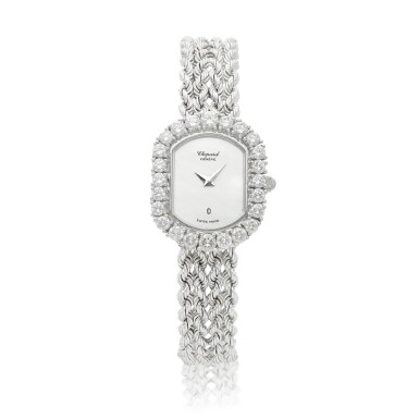 View full screen - View 1 of Lot 8208. A white gold and diamond-set bracelet watch, Circa 1970 | 蕭邦 | 白金鑲鑽石鏈帶腕錶,約1970年製.